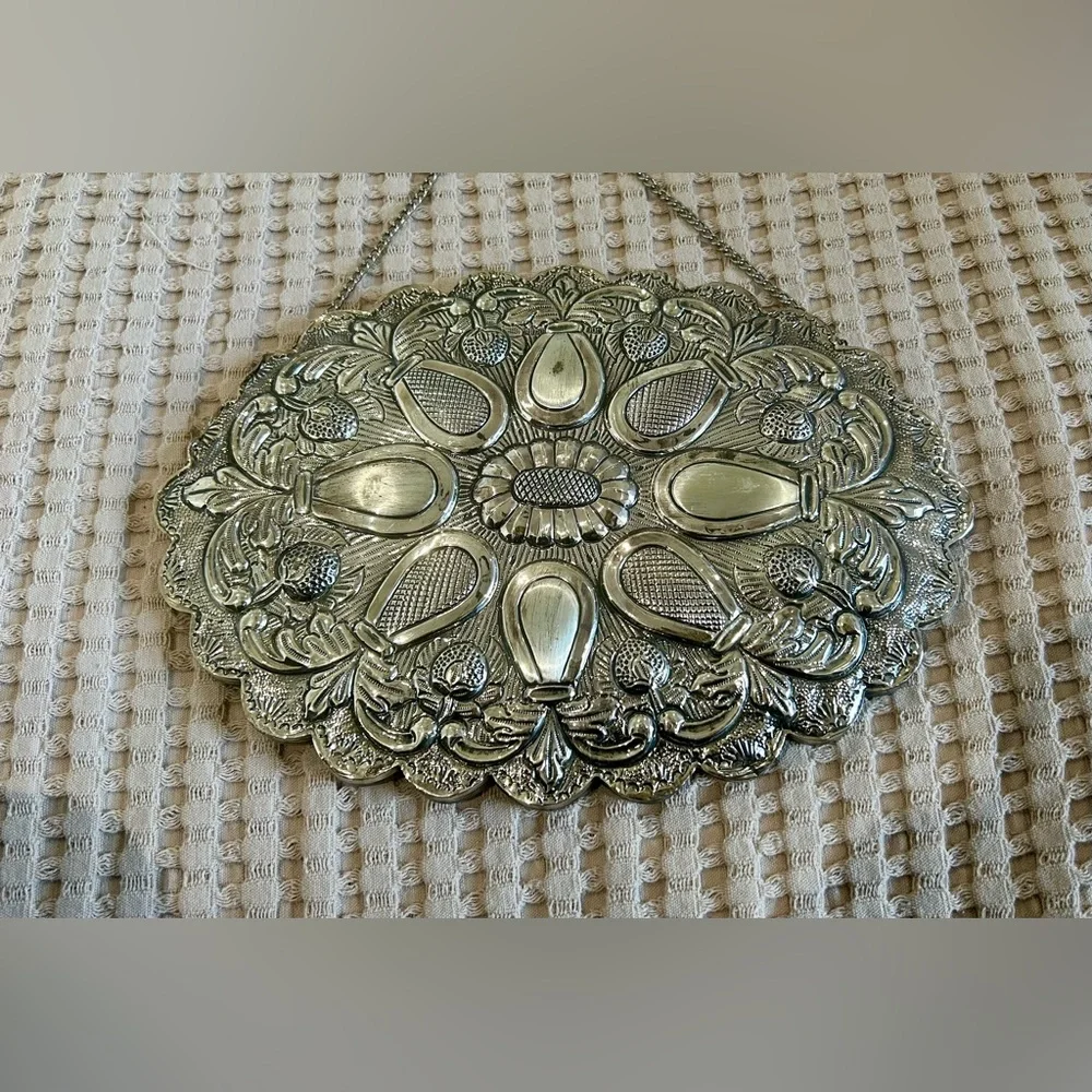 900 Silver Turkish Repousse Wall Mirror by 